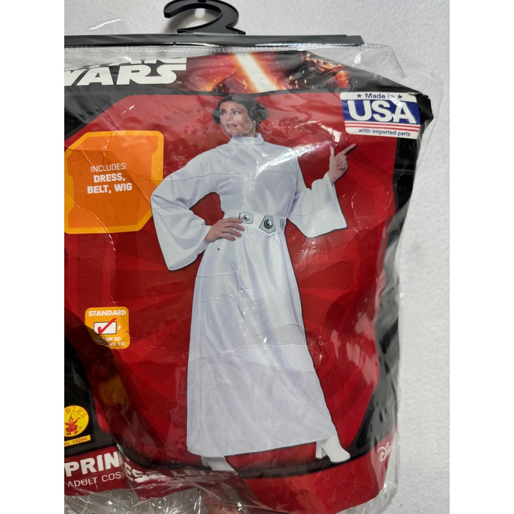 Star Wars Princess Leia Costume Women Standard Size White Dress Belt and Wig